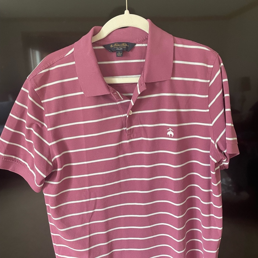 Brooks Brothers Slim Fit Plum Striped Polo — Mens Large